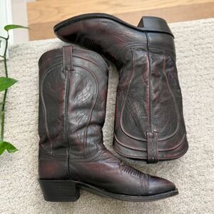 DAN POST Men 9 Dark Cherry Leather Cowboy Boots Square Toe Western Boots USA